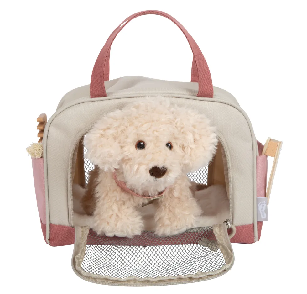 Hund mit Tasche und Pflege-Set rosa