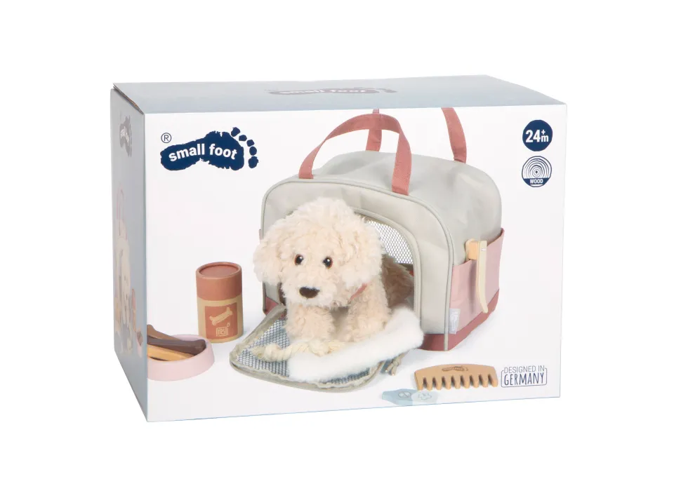 Hund mit Tasche und Pflege-Set rosa