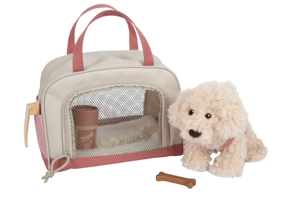 Hund mit Tasche und Pflege-Set rosa