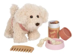 Hund mit Tasche und Pflege-Set rosa