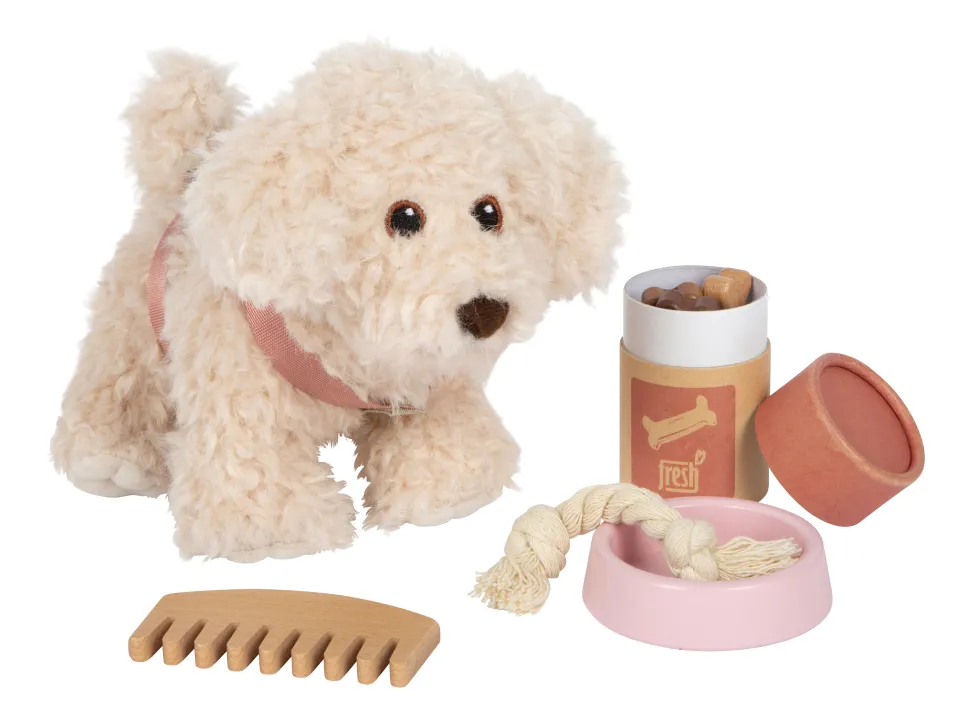 Hund mit Tasche und Pflege-Set rosa