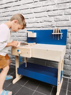 Kinderwerkbank Blau mit Zubehör