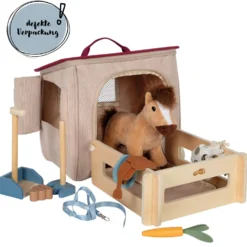Spielset Pferd mit Stall und Zubehör in der Tasche | defekte Verpackung